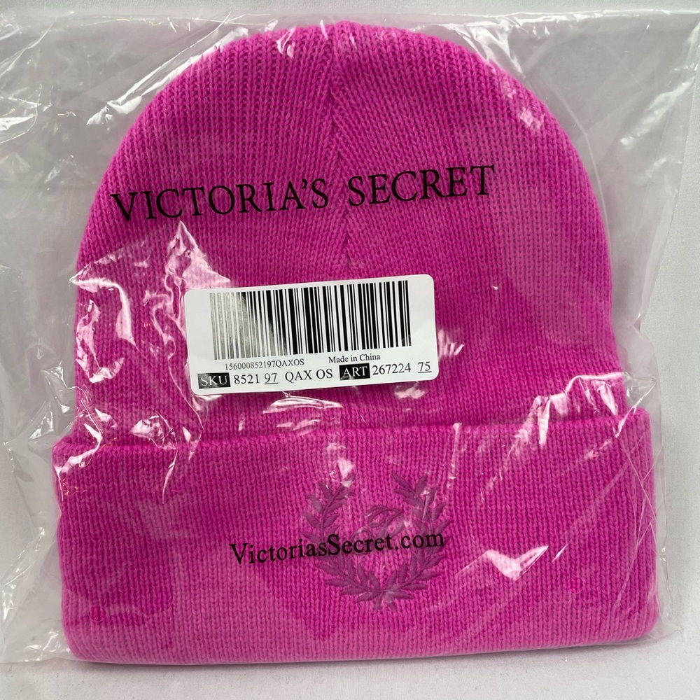 NWT Victoria's Secret PINK Rib Knit Beanie, Pink Berry - Picture 2 of 7
